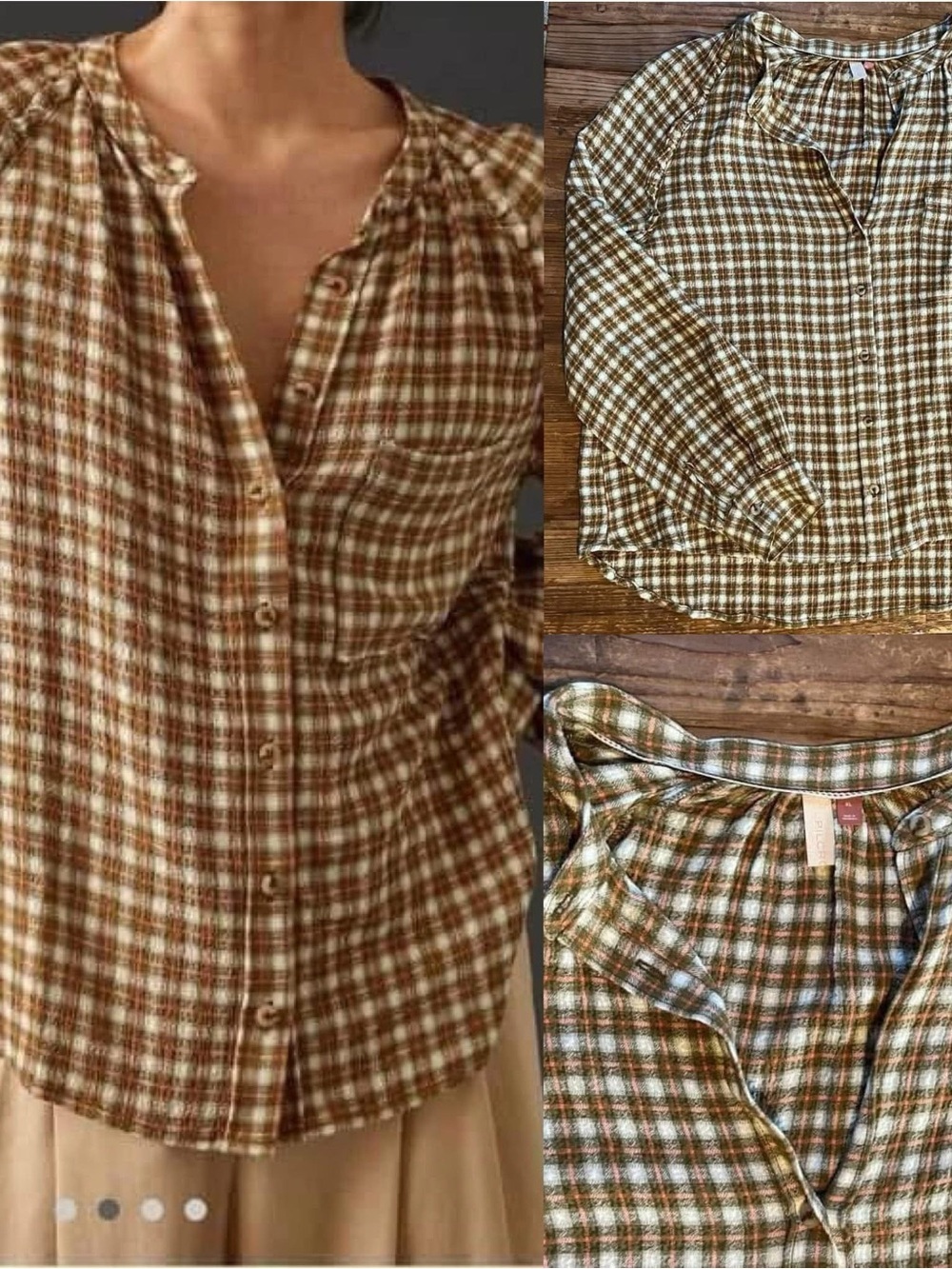 Anthropologie Maeve Plaid Button-Front Shirt, size XL, like new